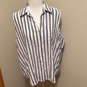 Women’s dash Brand Sleeveless Blue and White Stripes Cotton Blouse - Large New